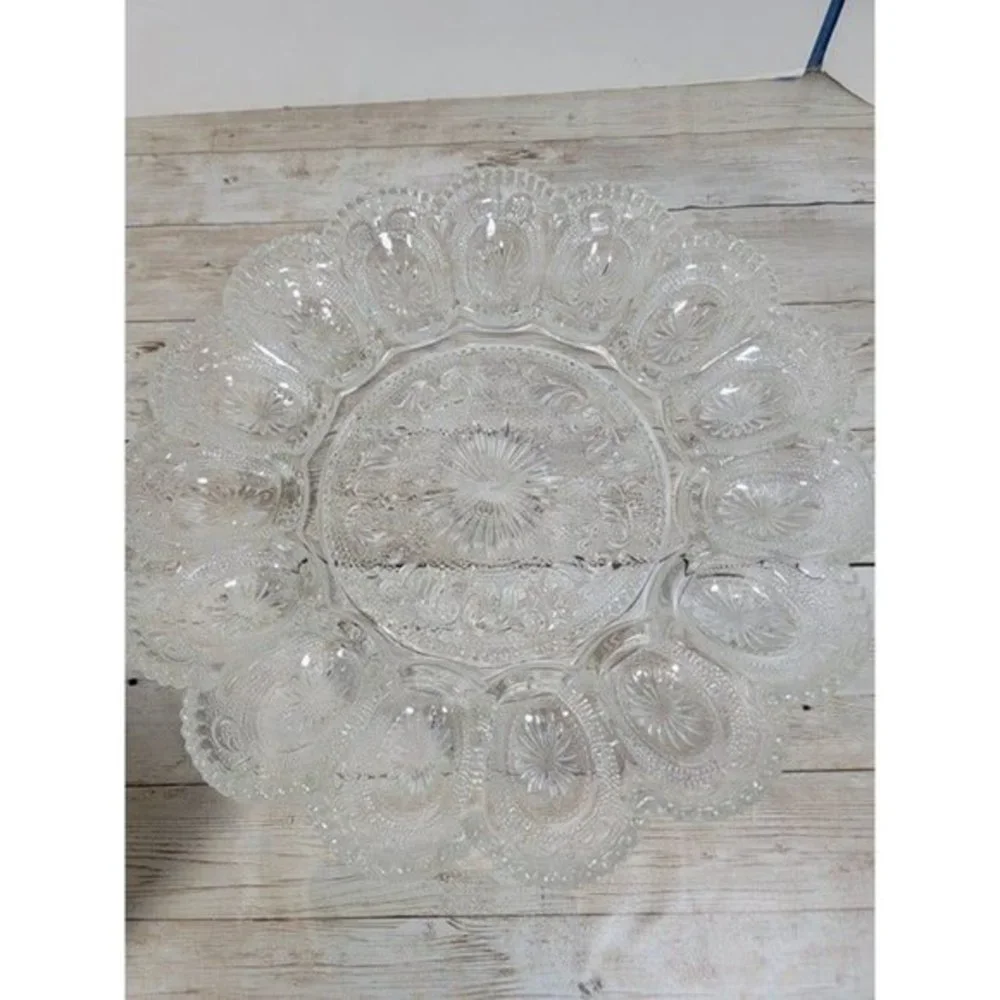 Beautiful Vintage LE Smith 15 Slot Deviled Egg Platter‎ Serving Tray Clear Heavy